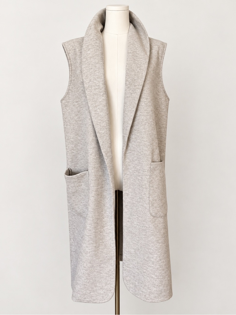 Joie XL Longline Knit Vest Oatmeal Beige Shawl Collar Open Front Pockets